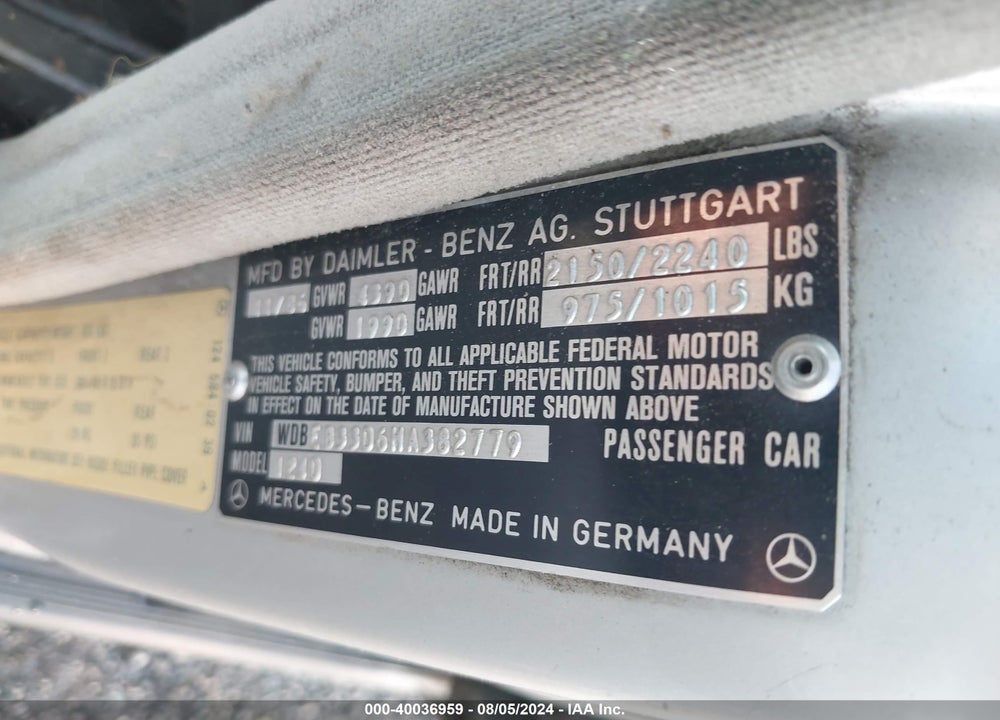 1987 MERCEDES-BENZ 300 DT VIN: WDBEB33D6HA382779