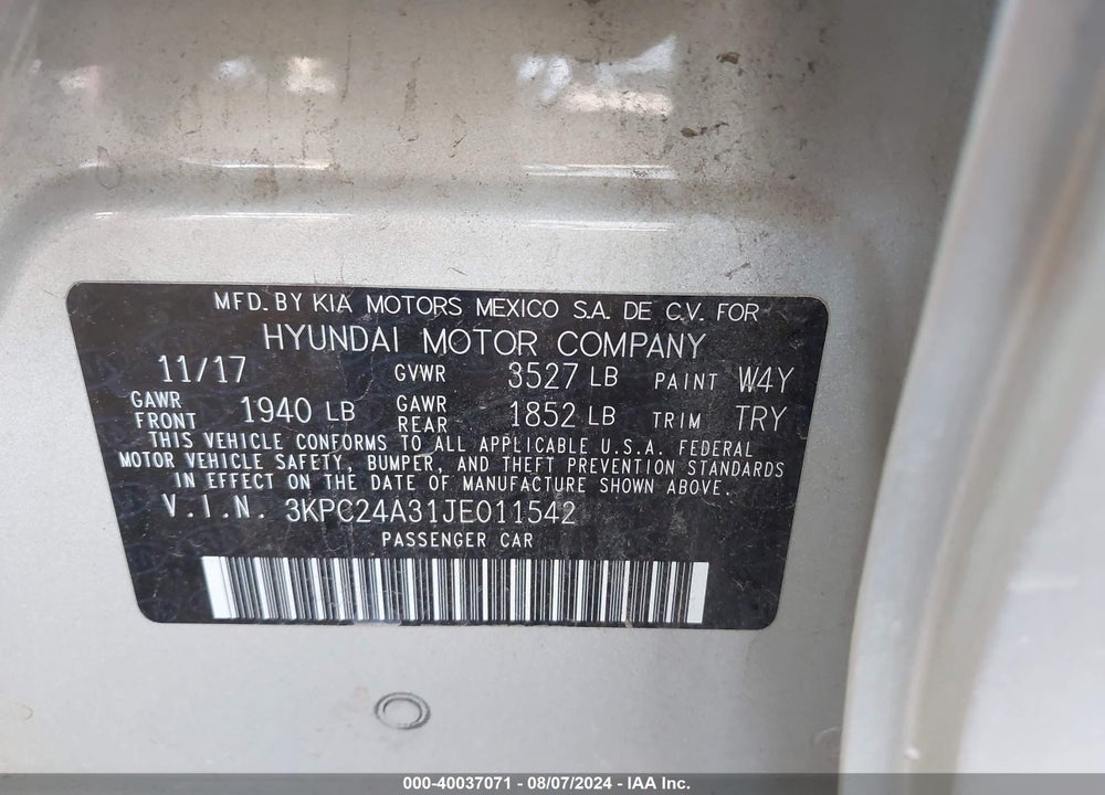 2018 HYUNDAI ACCENT SE VIN: 3KPC24A31JE011542