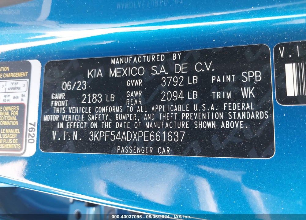2023 KIA FORTE GT LINE VIN: 3KPF54ADXPE661637