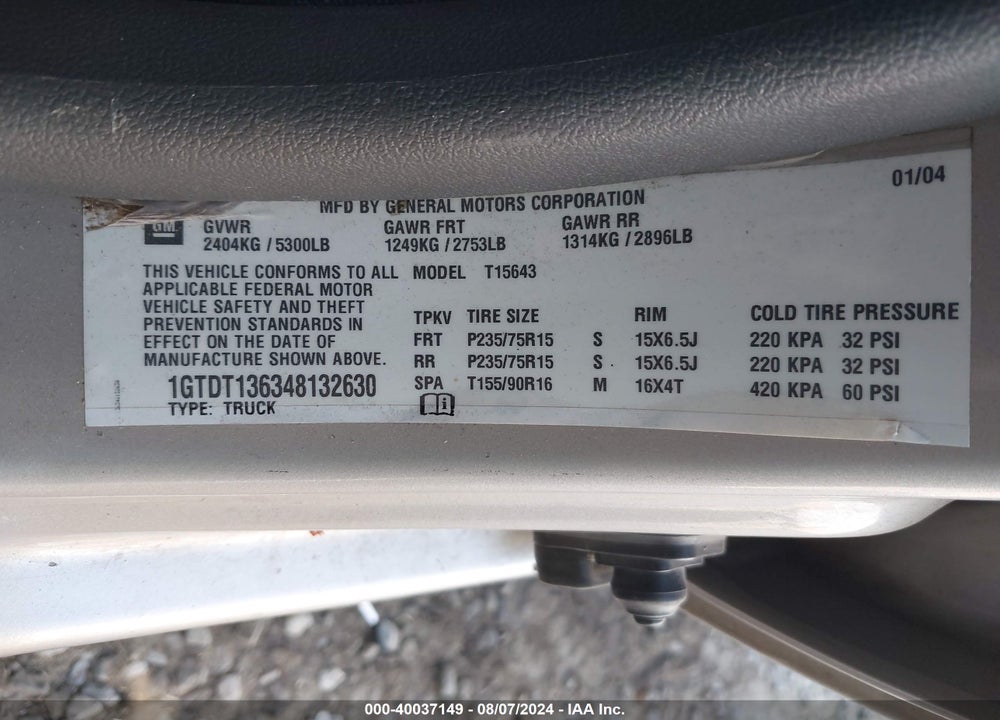 2004 GMC CANYON SLE VIN: 1GTDT136348132630