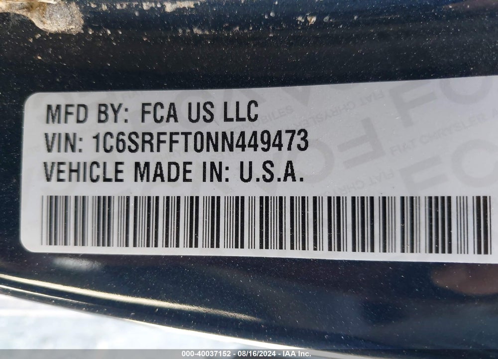 2022 RAM 1500 VIN: 1C6SRFFT0NN449473