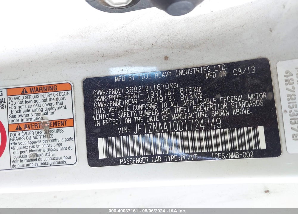 2013 SCION FR-S VIN: JF1ZNAA10D1724749