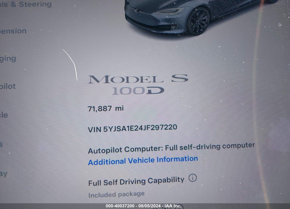 2018 TESLA MODEL S 100D/75D/P100D VIN: 5YJSA1E24JF297220