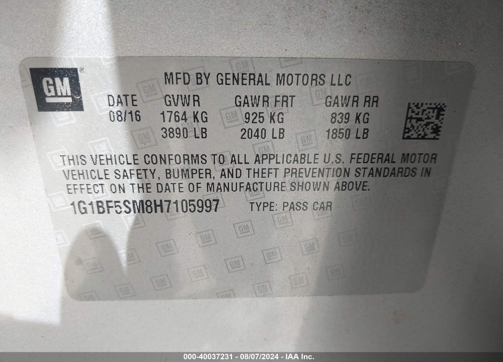 2017 CHEVROLET CRUZE PREMIER AUTO VIN: 1G1BF5SM8H7105997