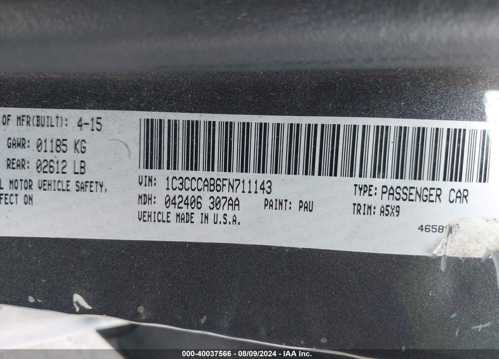 2015 CHRYSLER 200 LIMITED VIN: 1C3CCCAB6FN711143