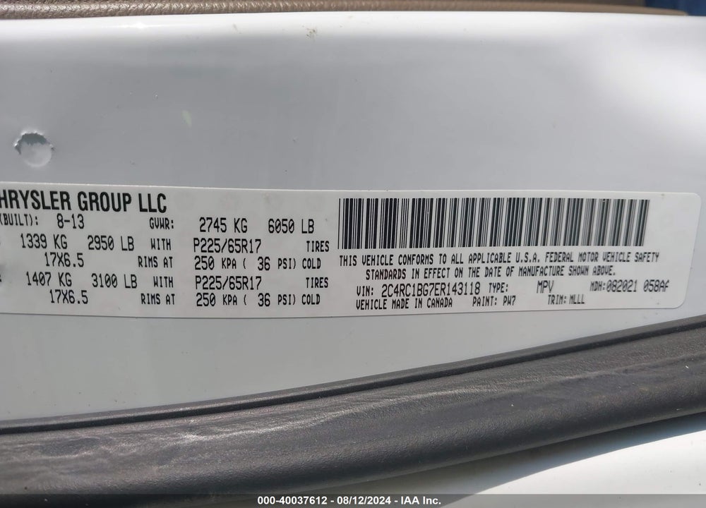 2014 CHRYSLER TOWN & COUNTRY TOURING VIN: 2C4RC1BG7ER143118
