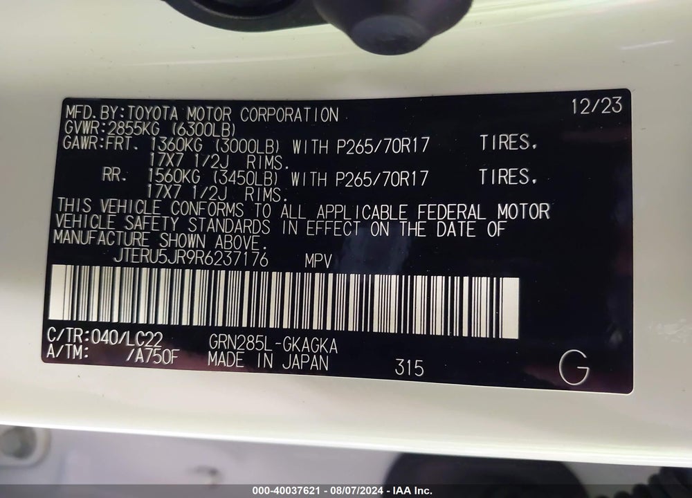 2024 TOYOTA 4RUNNER TRD OFF ROAD PREMIUM VIN: JTERU5JR9R6237176