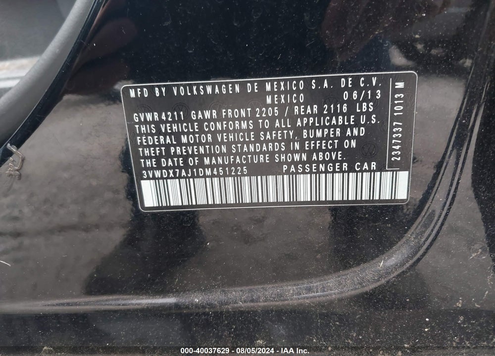 2013 VOLKSWAGEN JETTA 2.5L SE VIN: 3VWDX7AJ1DM451225