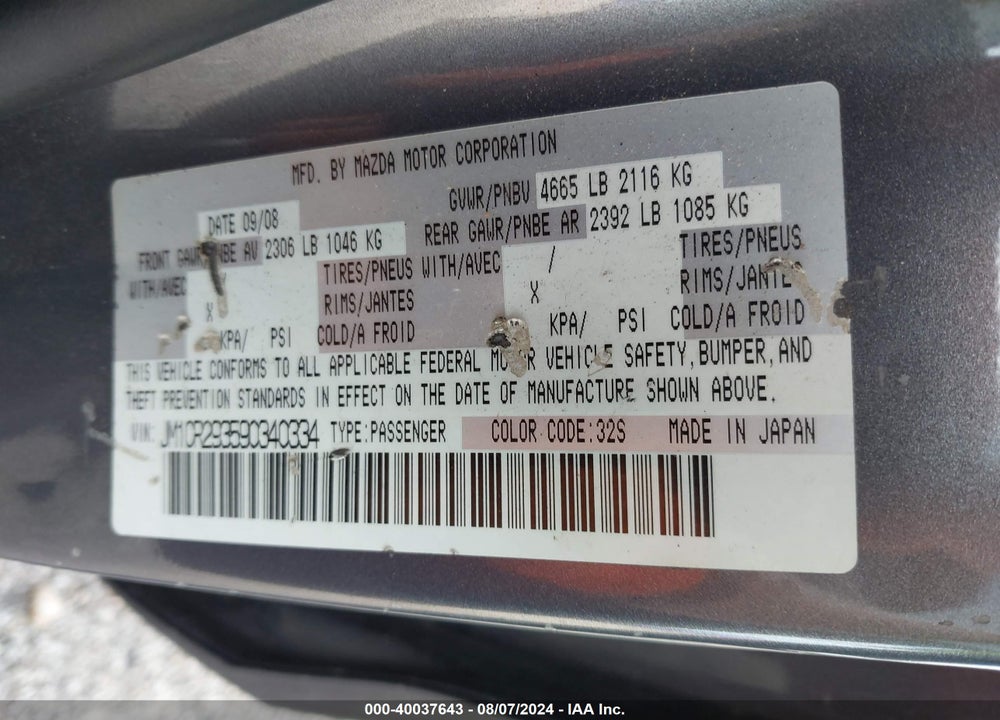 2009 MAZDA 5 SPORT VIN: JM1CR293590340334