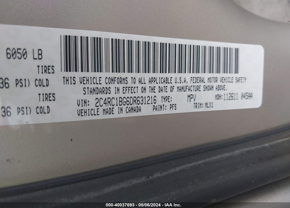 2013 CHRYSLER TOWN & COUNTRY VIN: 2C4RC1BG6DR631216