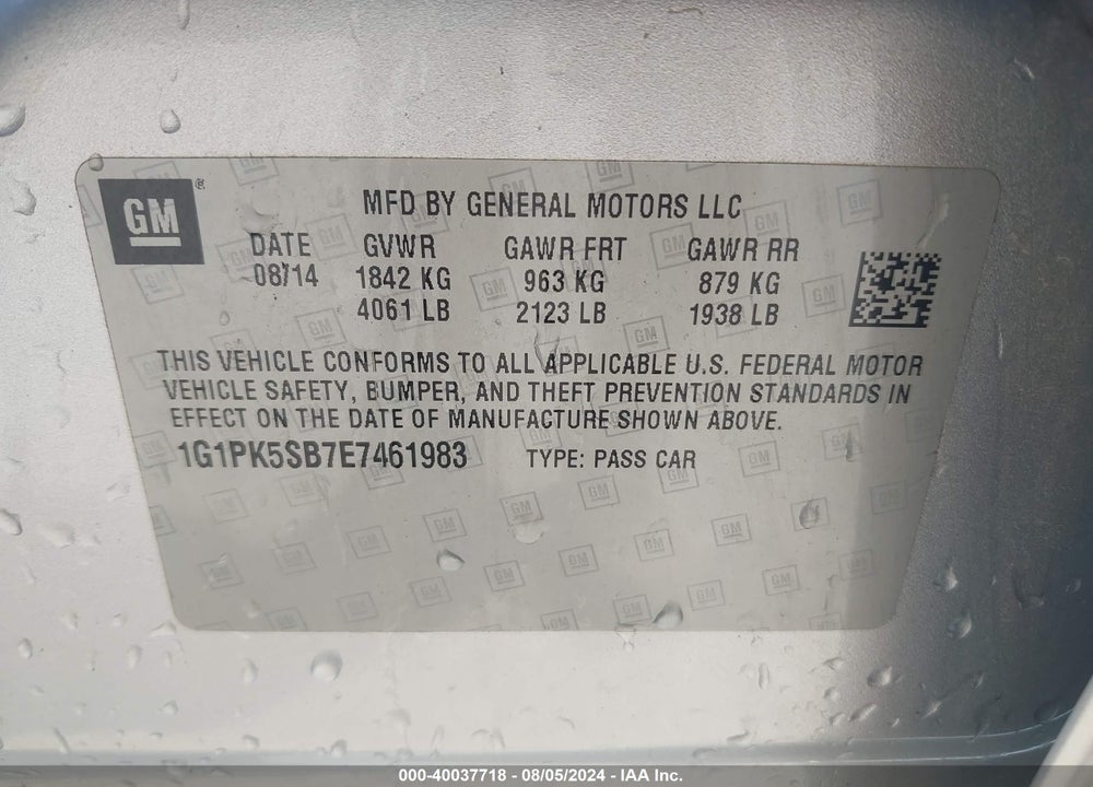 2014 CHEVROLET CRUZE LT VIN: 1G1PK5SB7E7461983