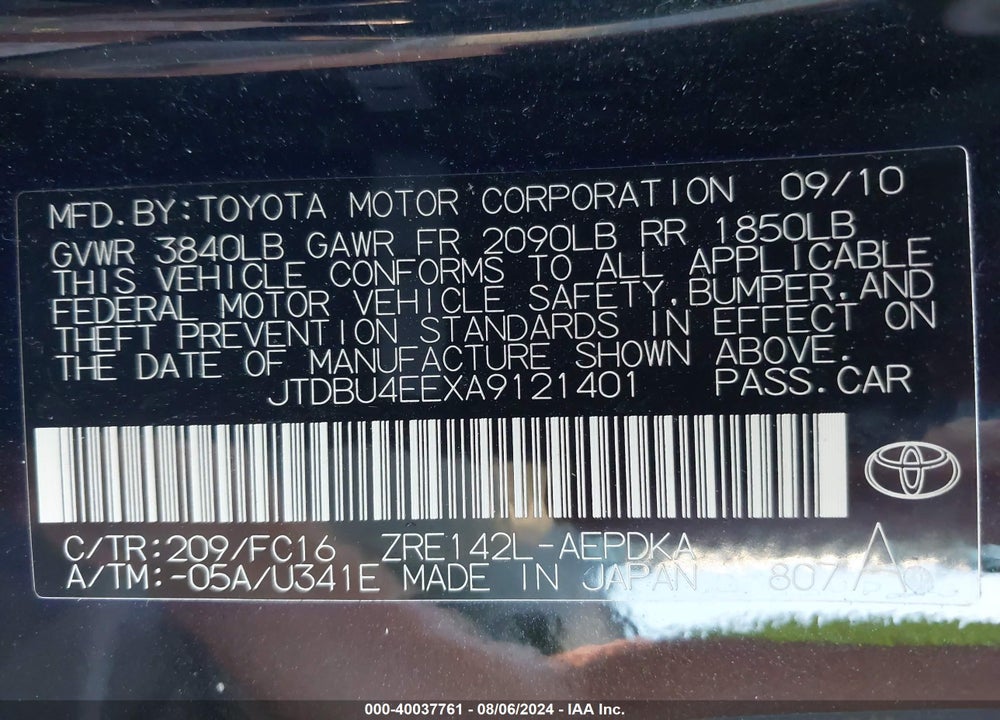 2010 TOYOTA COROLLA LE VIN: JTDBU4EEXA9121401