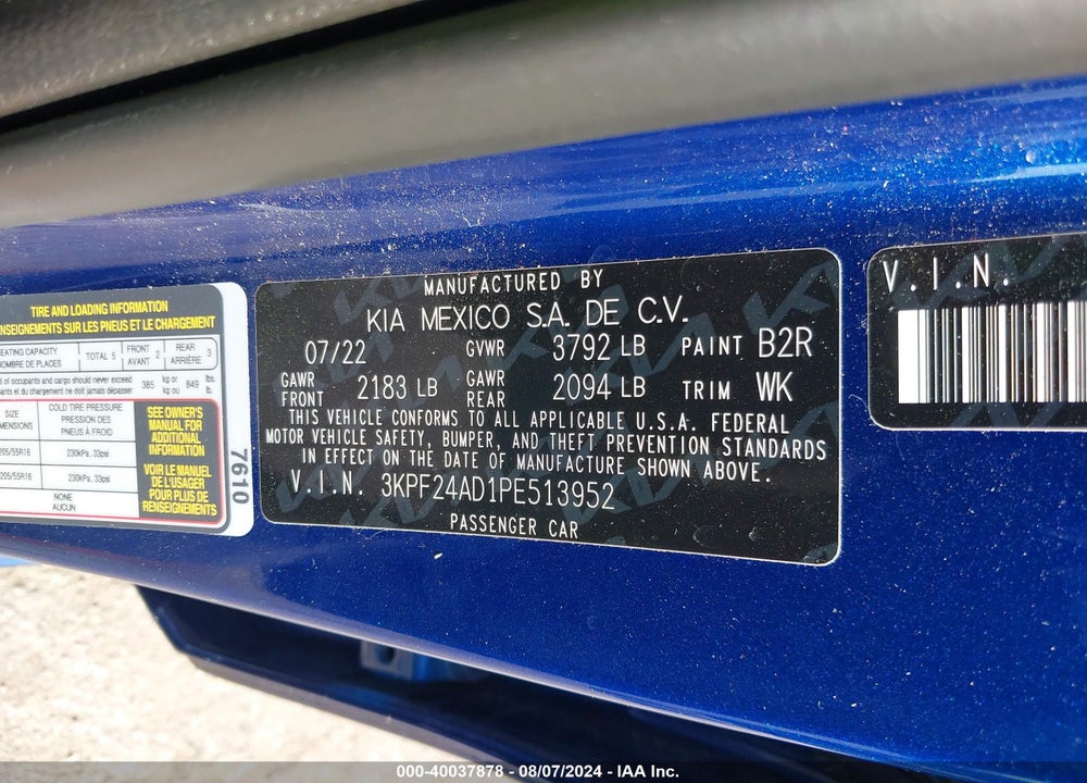 2023 KIA FORTE LXS VIN: 3KPF24AD1PE513952