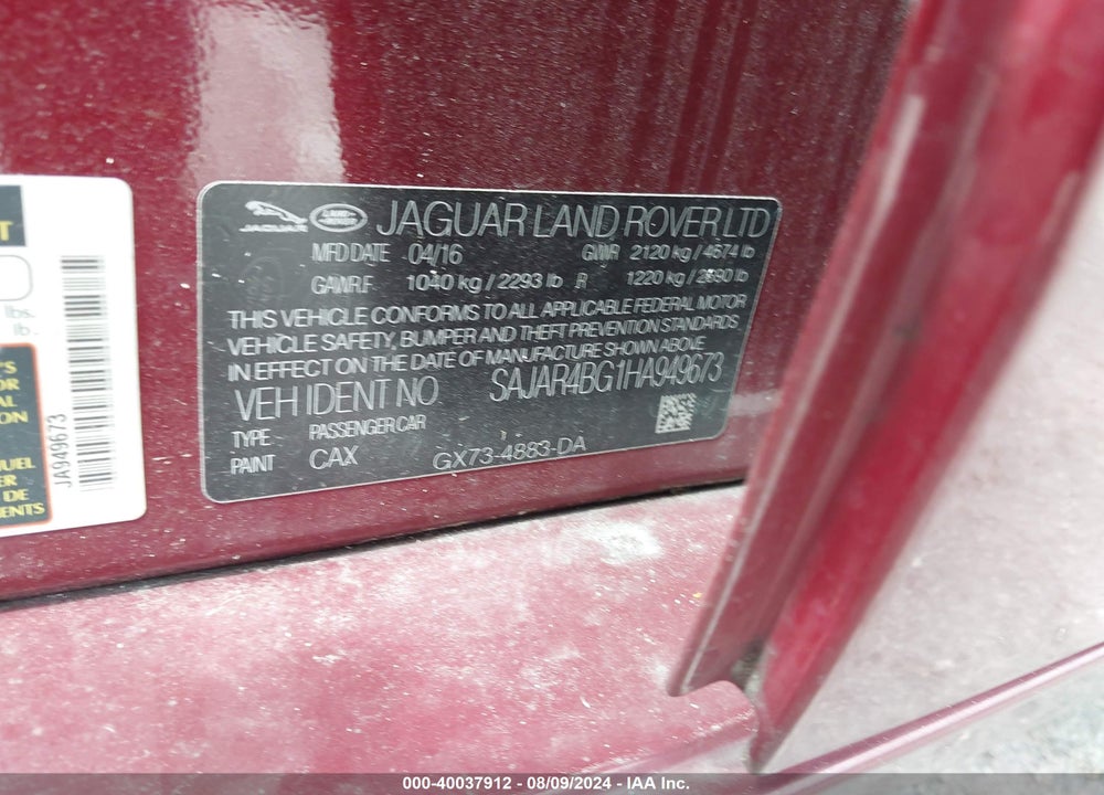 2017 JAGUAR XE 25T VIN: SAJAR4BG1HA949673
