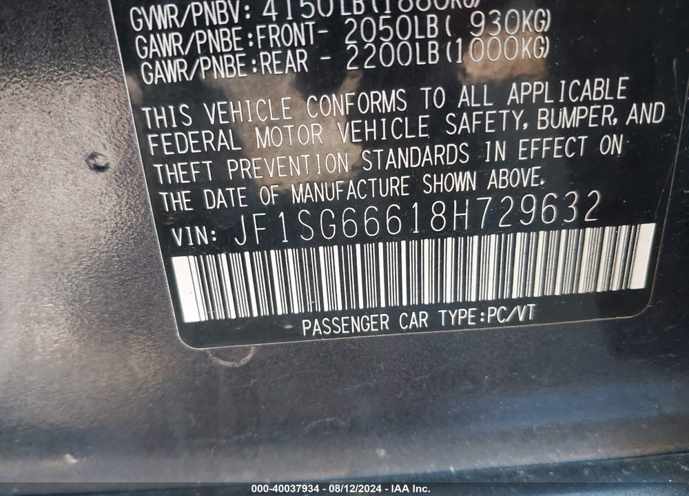 2008 SUBARU FORESTER SPORTS 2.5X VIN: JF1SG66618H729632
