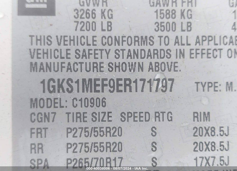 2014 GMC YUKON XL 1500 DENALI VIN: 1GKS1MEF9ER171797
