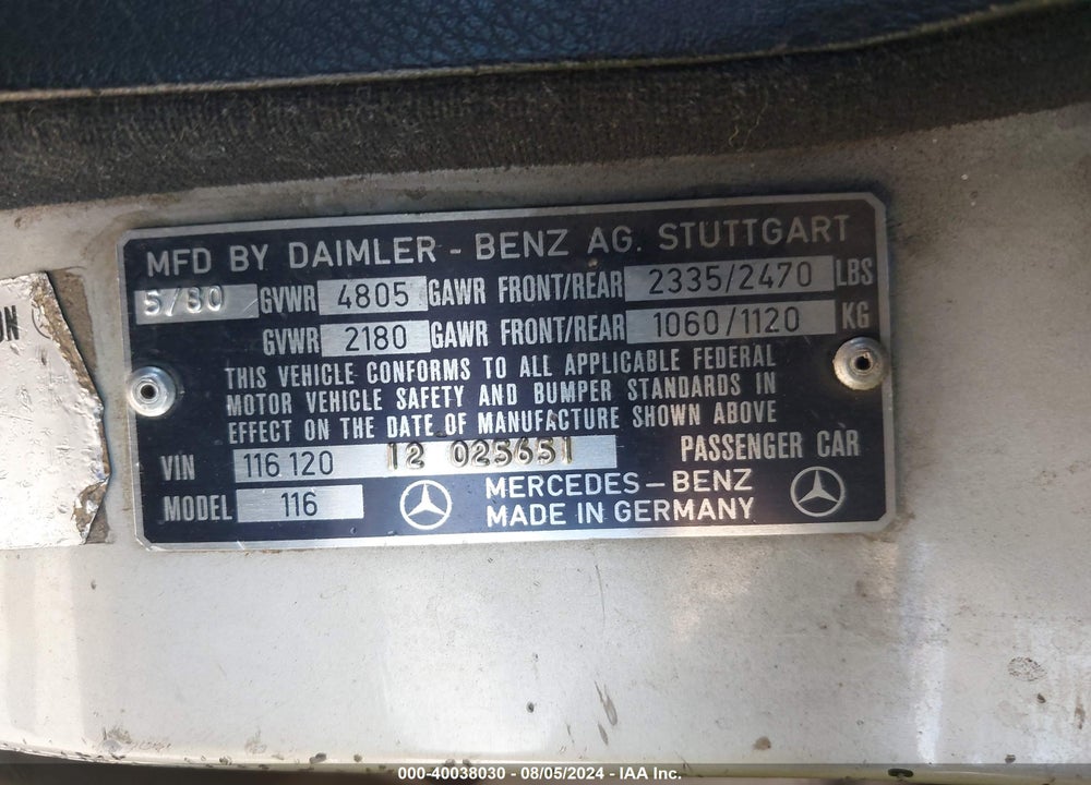 1980 MERCEDES-BENZ 300 VIN: 11612012025651
