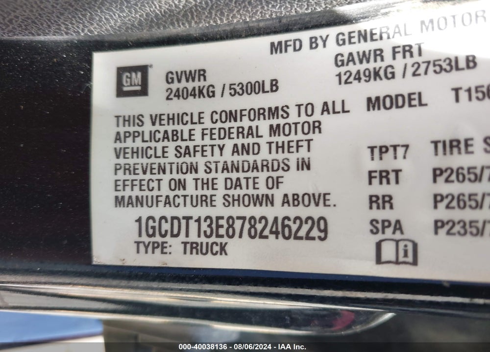 2007 CHEVROLET COLORADO LT VIN: 1GCDT13E878246229