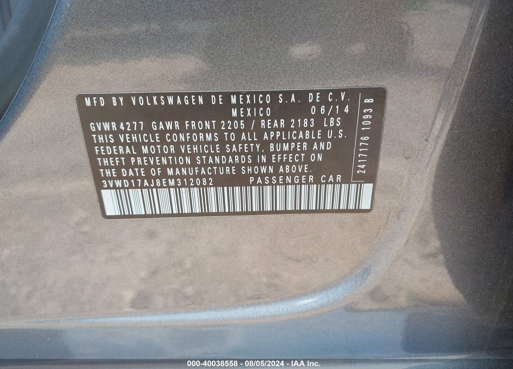 2014 VOLKSWAGEN JETTA 1.8T SE VIN: 3VWD17AJ8EM312082