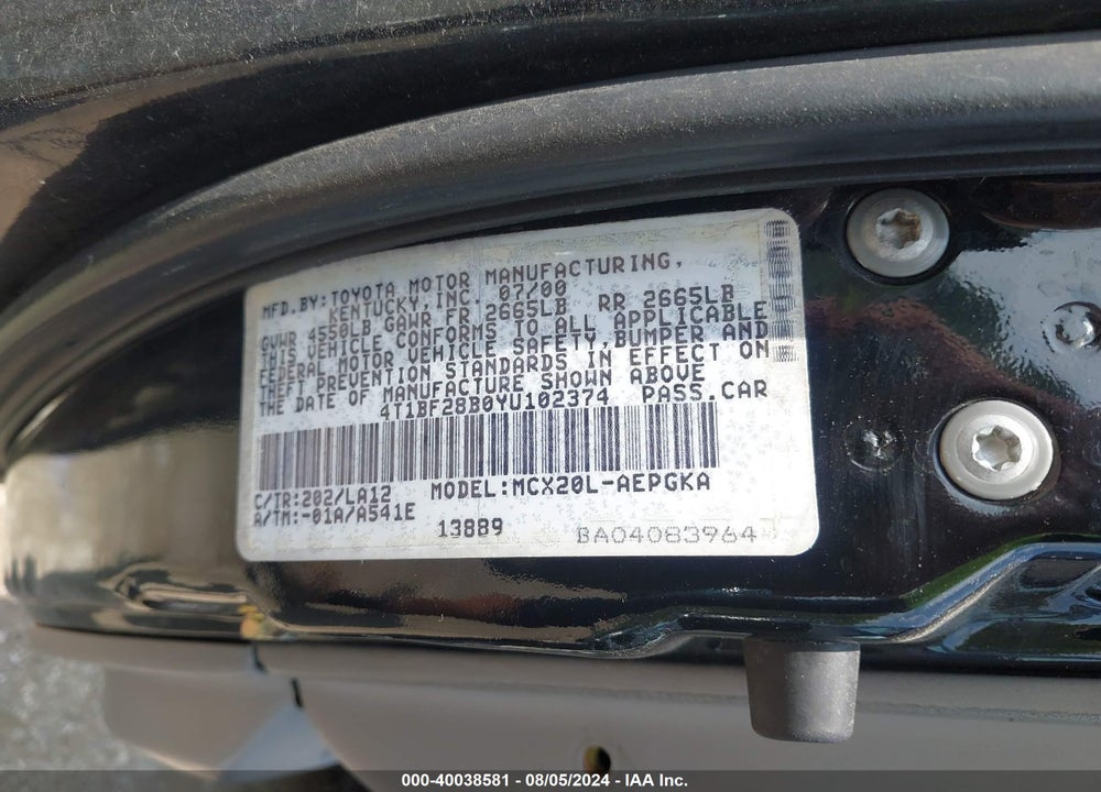2000 TOYOTA AVALON XLS VIN: 4T1BF28B0YU102374