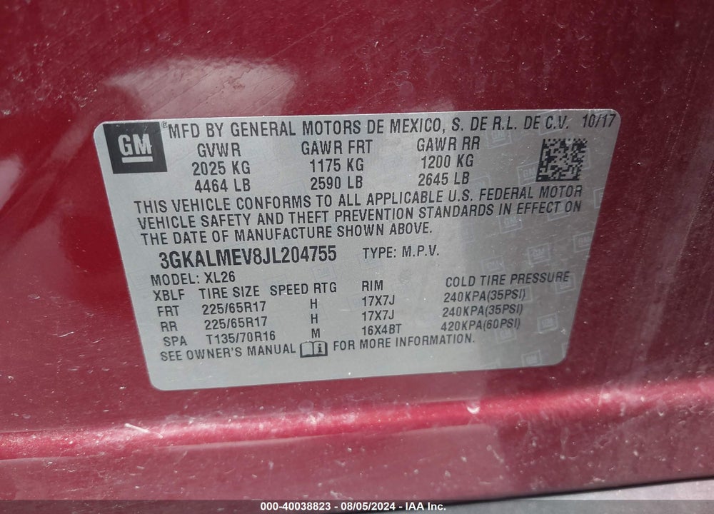 2018 GMC TERRAIN SLE VIN: 3GKALMEV8JL204755