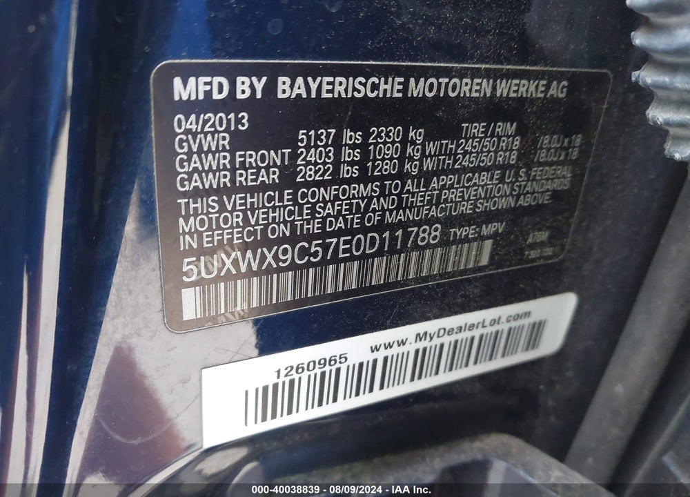 2014 BMW X3 XDRIVE28I VIN: 5UXWX9C57E0D11788