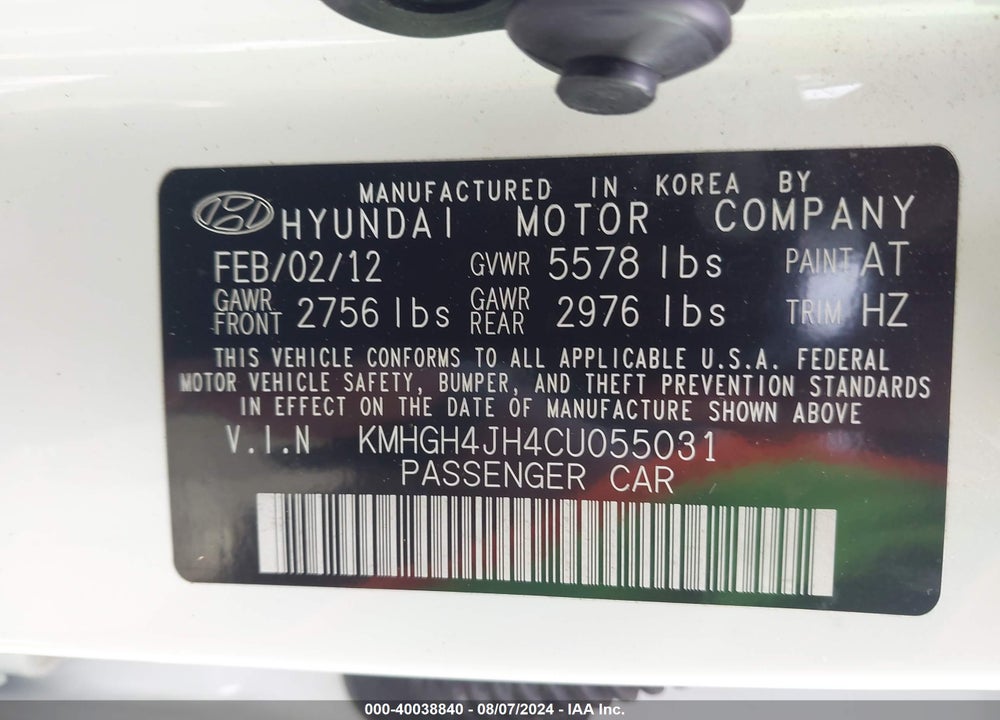 2012 HYUNDAI EQUUS SIGNATURE VIN: KMHGH4JH4CU055031