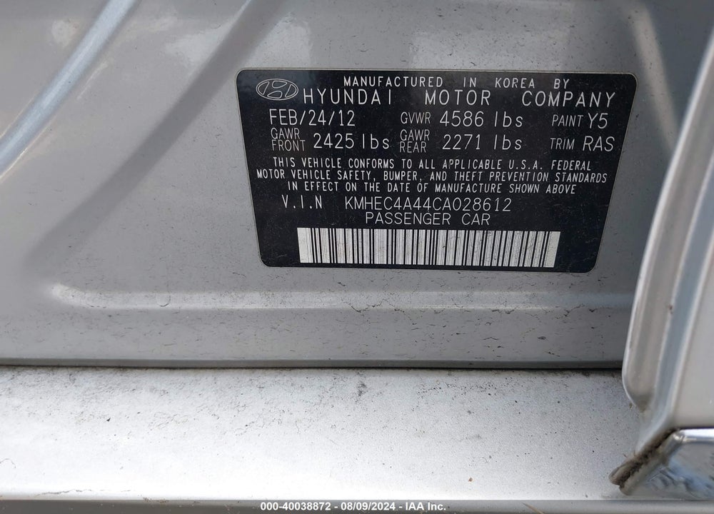 2012 HYUNDAI SONATA HYBRID VIN: KMHEC4A44CA028612