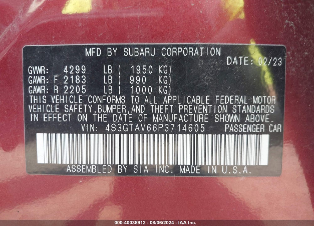 2023 SUBARU IMPREZA PREMIUM 5-DOOR VIN: 4S3GTAV66P3714605