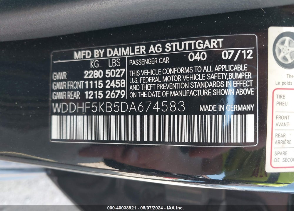 2013 MERCEDES-BENZ E 350 VIN: WDDHF5KB5DA674583
