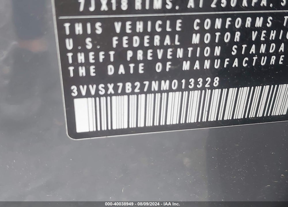 2022 VOLKSWAGEN TAOS 1.5T SE VIN: 3VVSX7B27NM013328