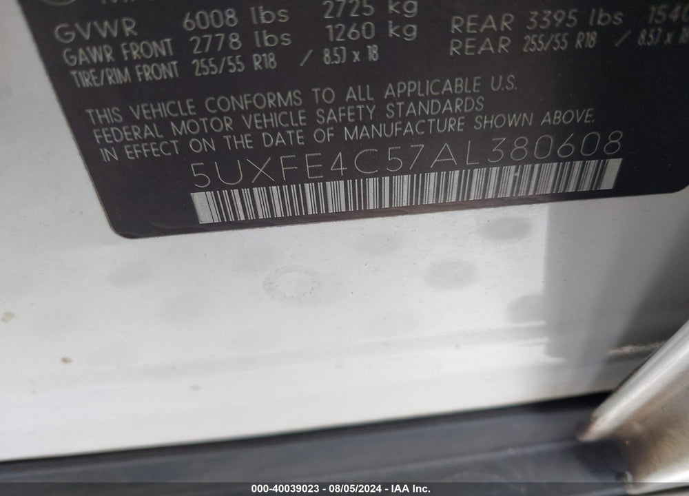 2010 BMW X5 XDRIVE30I VIN: 5UXFE4C57AL380608