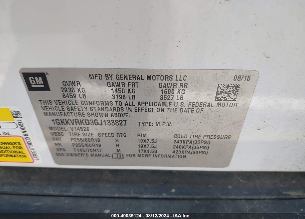 2016 GMC ACADIA SLT-1 VIN: 1GKKVRKD3GJ133827