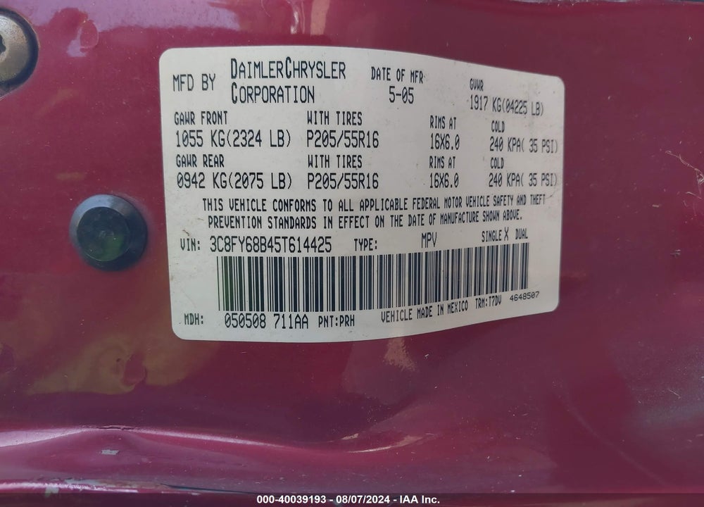 2005 CHRYSLER PT CRUISER LIMITED VIN: 3C8FY68B45T614425