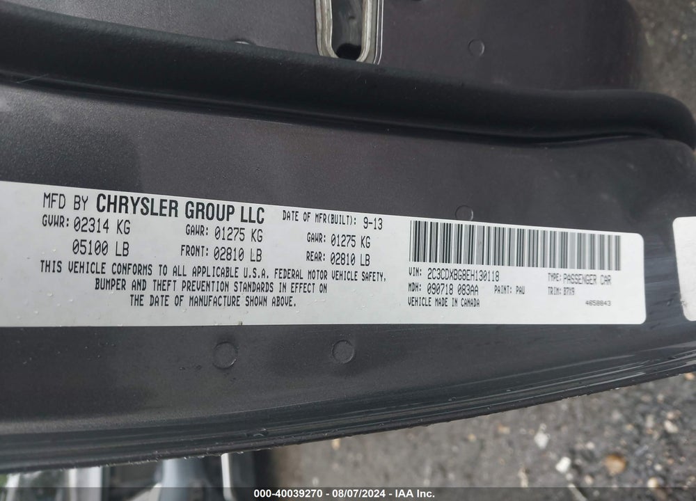 2014 DODGE CHARGER SE VIN: 2C3CDXBG8EH130118