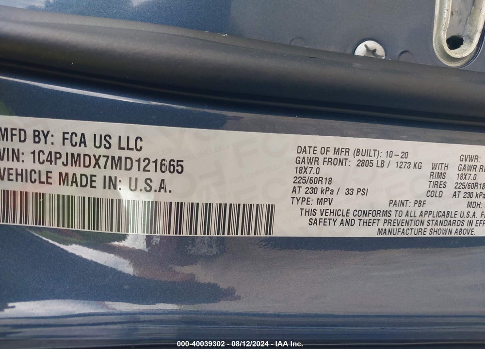 2021 JEEP CHEROKEE LIMITED 4X4 VIN: 1C4PJMDX7MD121665