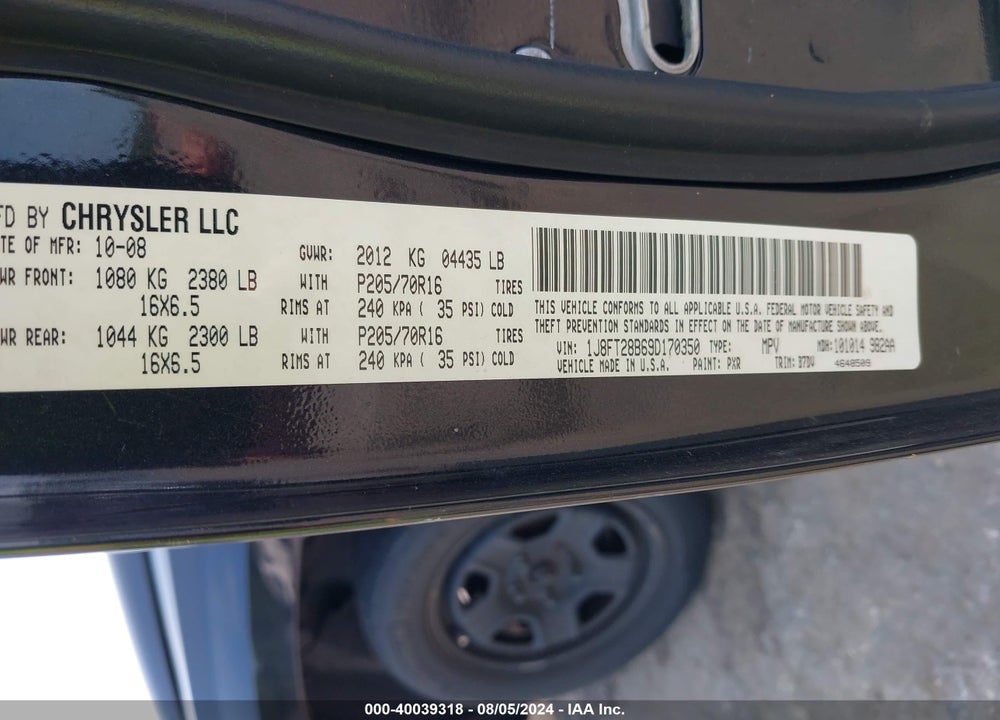 2009 JEEP PATRIOT SPORT VIN: 1J8FT28B69D170350