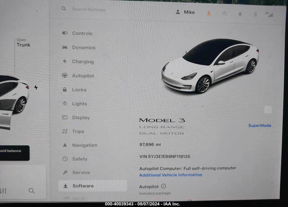 2022 TESLA MODEL 3 LONG RANGE DUAL MOTOR ALL-WHEEL DRIVE VIN: 5YJ3E1EB9NF118135