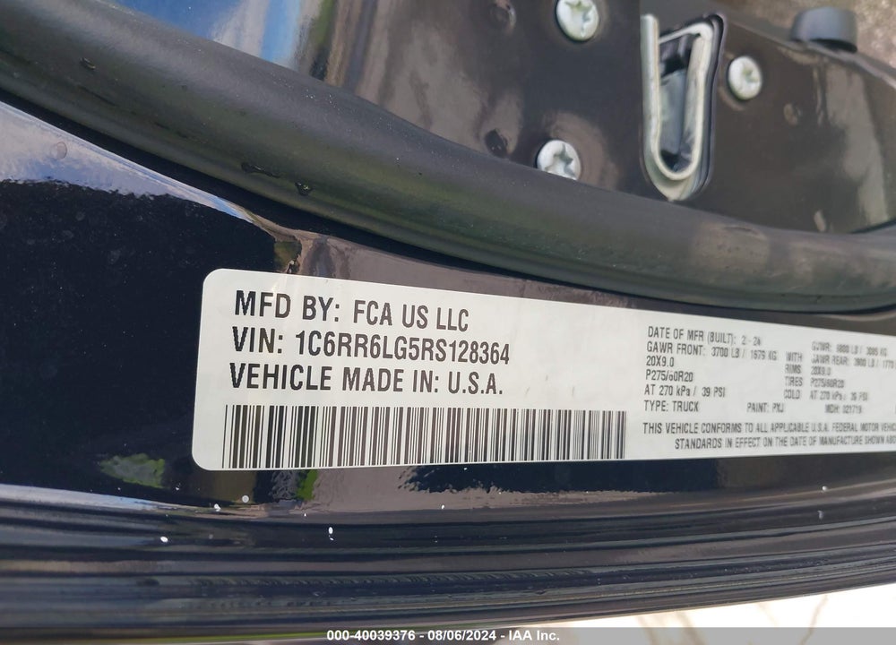 2024 RAM 1500 CLASSIC VIN: 1C6RR6LG5RS128364
