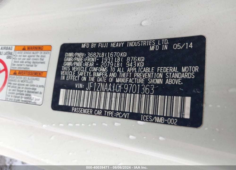 2015 SCION FR-S VIN: JF1ZNAA10F9701363