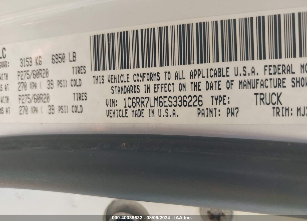 2014 RAM 1500 LONE STAR VIN: 1C6RR7LM6ES336226