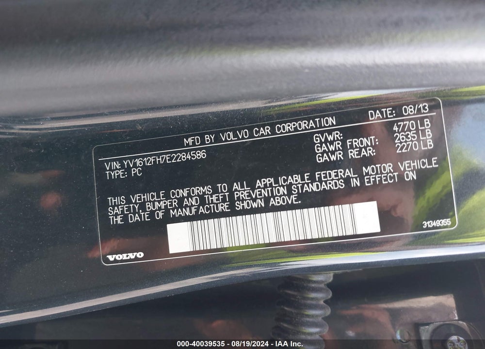 2014 VOLVO S60 T5 VIN: YV1612FH7E2284586