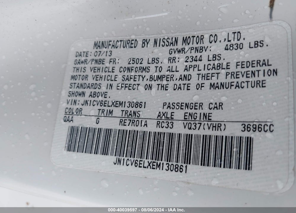 2014 INFINITI Q60 VIN: JN1CV6ELXEM130861