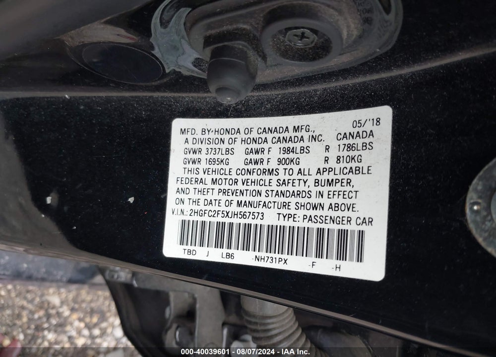 2018 HONDA CIVIC LX VIN: 2HGFC2F5XJH567573