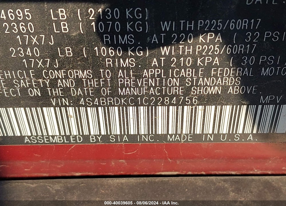 2012 SUBARU OUTBACK 3.6R LIMITED VIN: 4S4BRDKC1C2284756