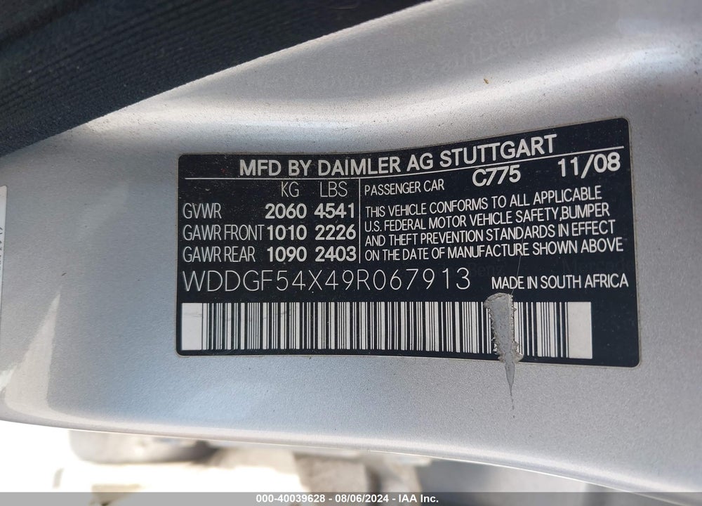 2009 MERCEDES-BENZ C 300 LUXURY/SPORT VIN: WDDGF54X49R067913