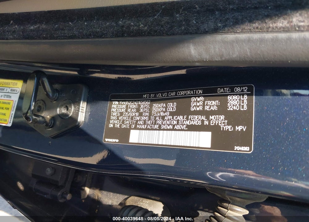 2013 VOLVO XC90 3.2 PLATINUM VIN: YV4952CZ4D1658562