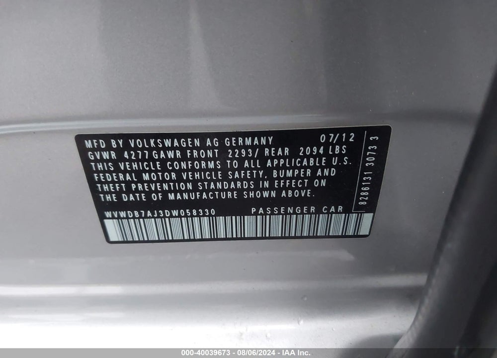 2013 VOLKSWAGEN GOLF 2.5L 4-DOOR VIN: WVWDB7AJ3DW058330