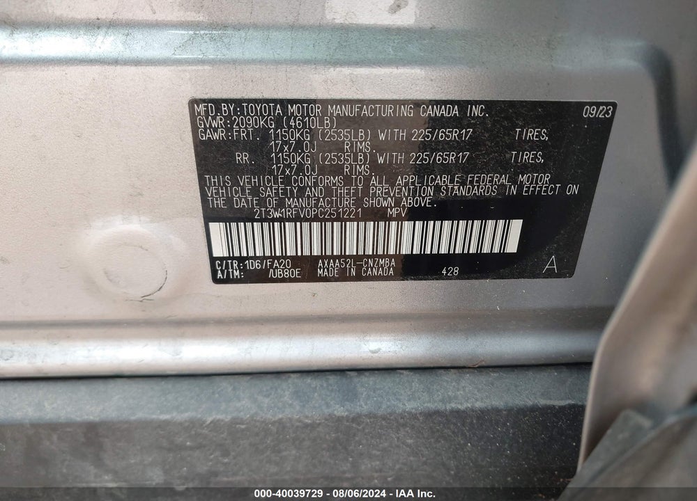 2023 TOYOTA RAV4 VIN: 2T3W1RFV0PC251221