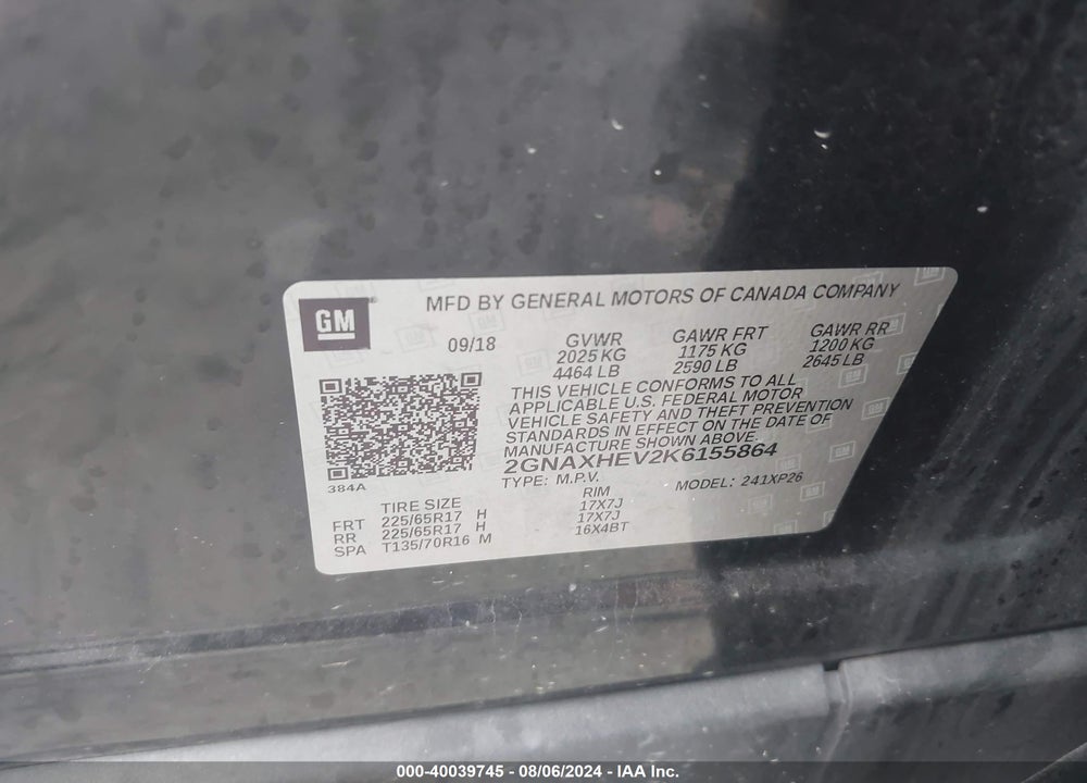 2019 CHEVROLET EQUINOX LS VIN: 2GNAXHEV2K6155864